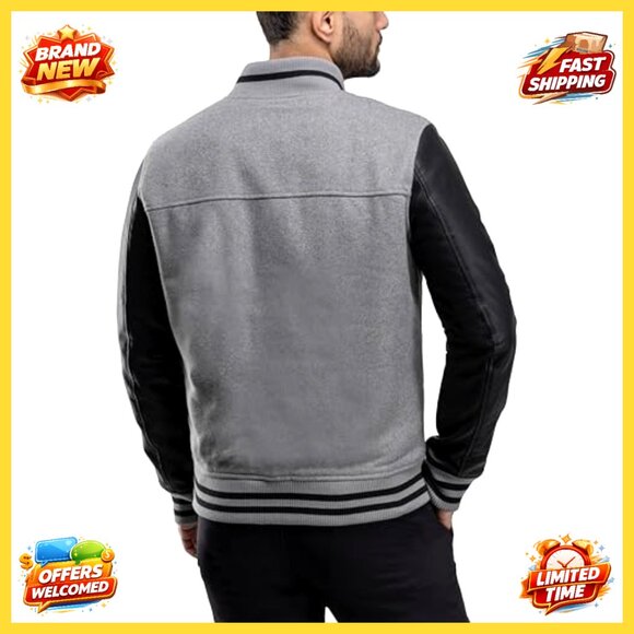 Men's Varsity Bomber Jacket Classic Retro Sporty Casual Lightweight Faux Suede - Picture 4 of 7